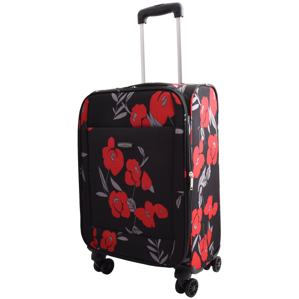 DR630 Soft Shell 4 Wheel Flower Print Expandable Cabin Suitcase Black 1