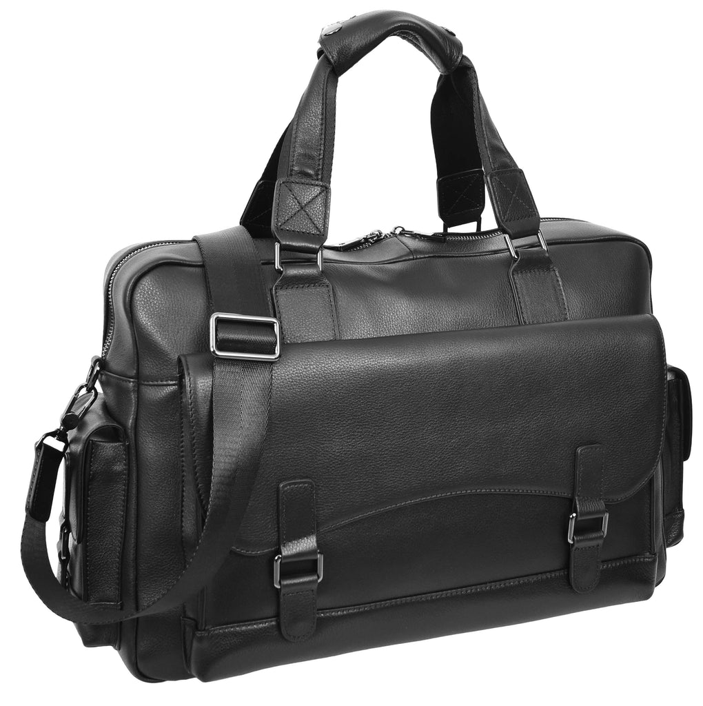 Trekaway Leather Holdall Mid-Size Travel Duffel Bag Black-1