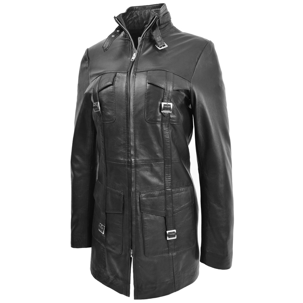 DR566 Women's Leather Jacket With Dual Zip Fastening Black 4