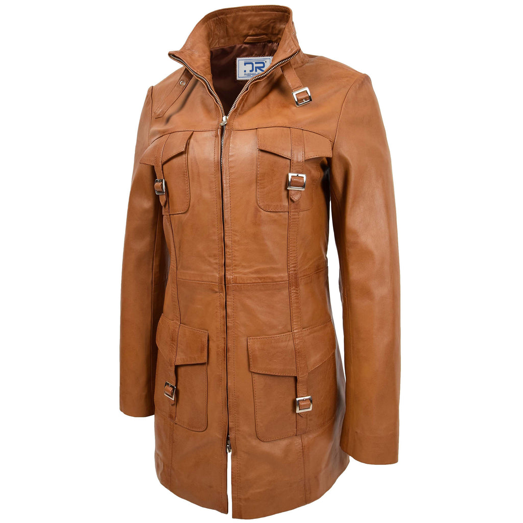 DR566 Women's Leather Jacket With Dual Zip Fastening Tan 4