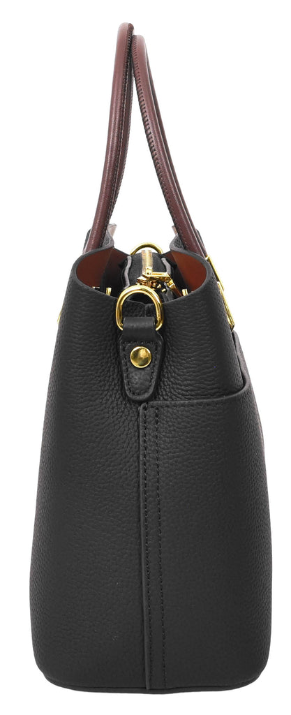 Winnipeg Women Leather Top Handle Shoulder Bag Black-8