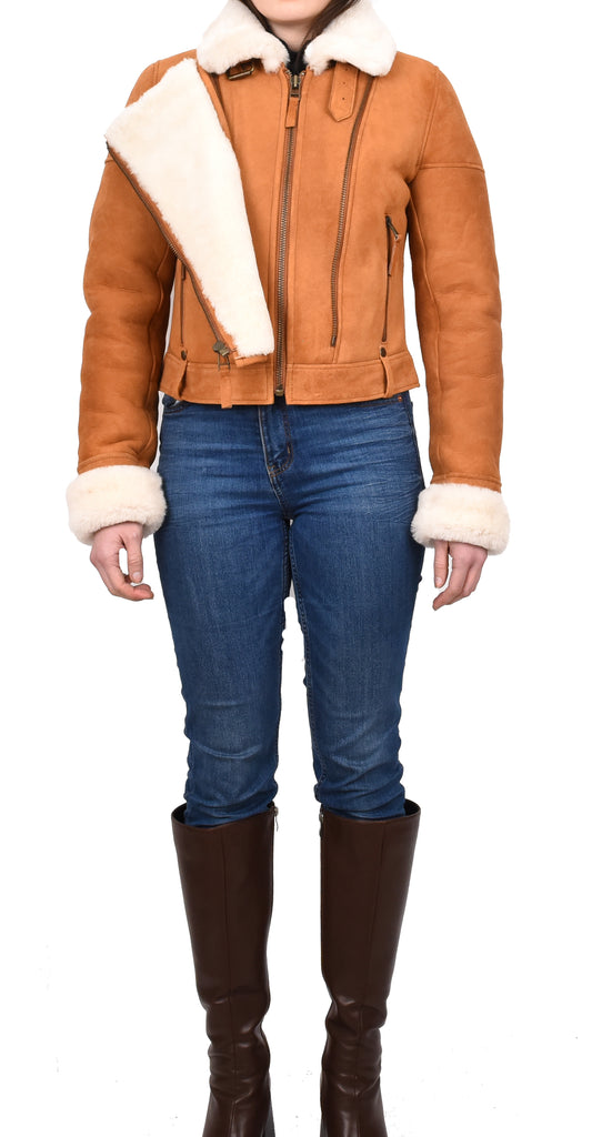 DR250 Women's Real Sheepskin Celebrity Style Jacket Tan 10