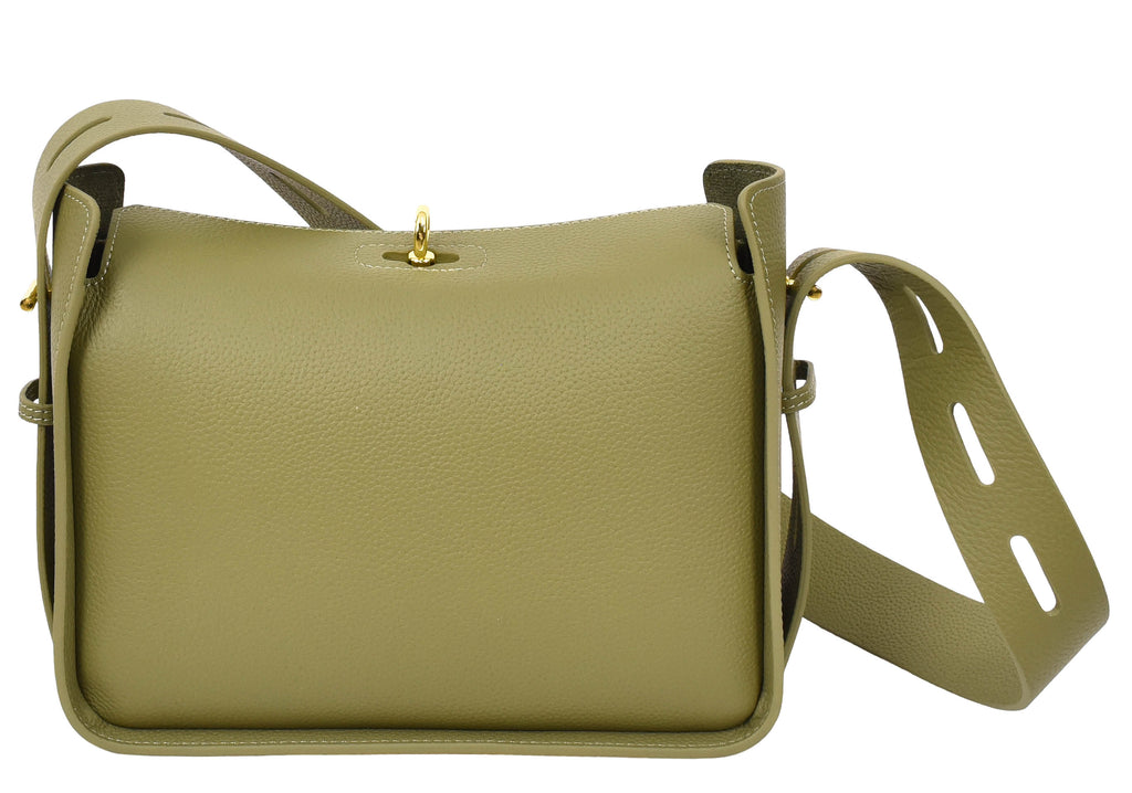 Toronto Women's Classic Real Leather Organiser Shoulder Bag Olive-8