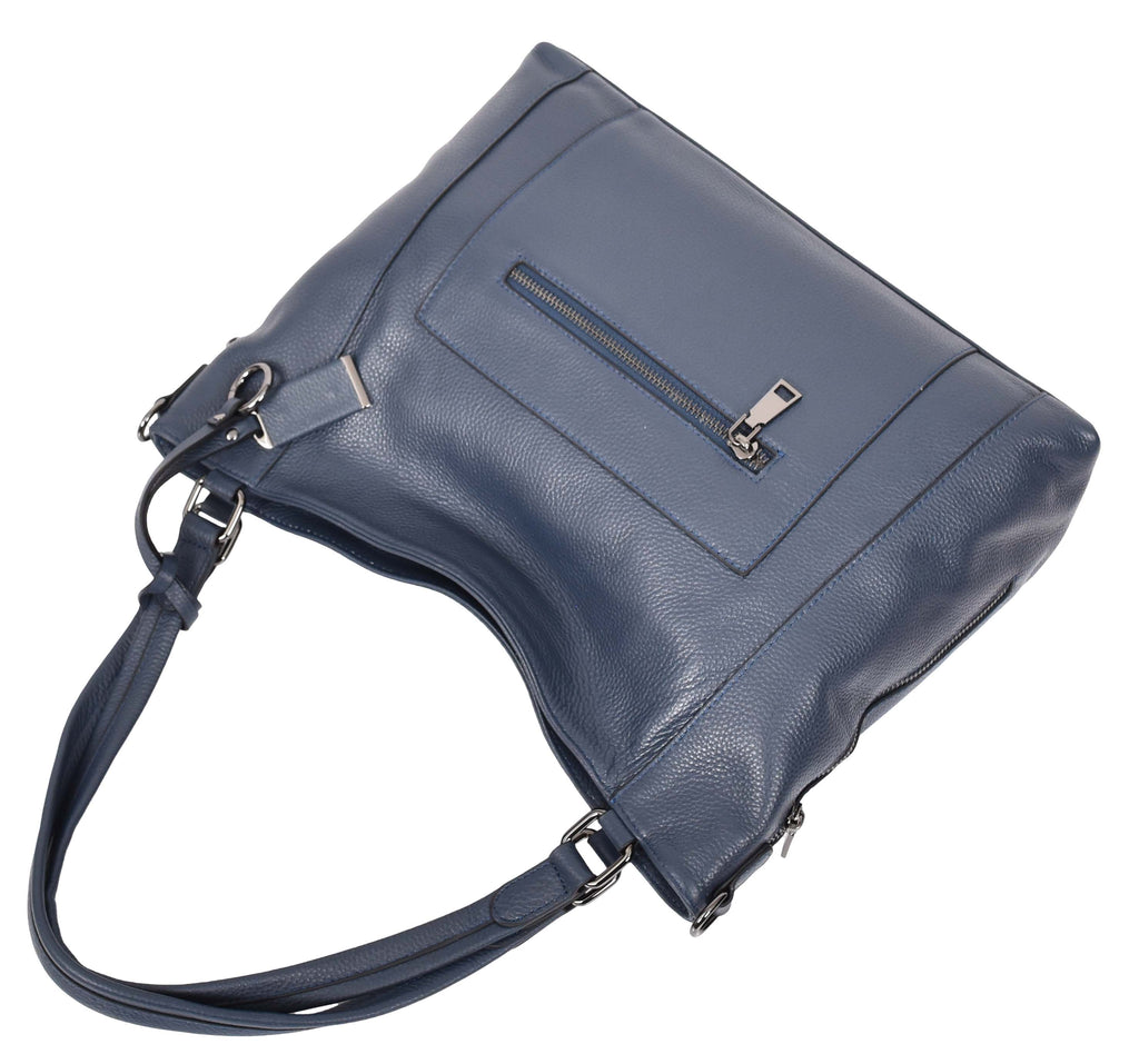 Abigail Women Leather Zip Opening Tote Shoulder Handbag Blue-10