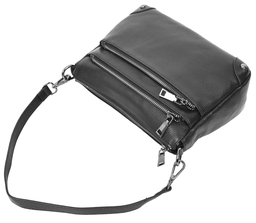 Adalynn Women's Real Leather Cross-Body Organiser Shoulder Bag Black-10