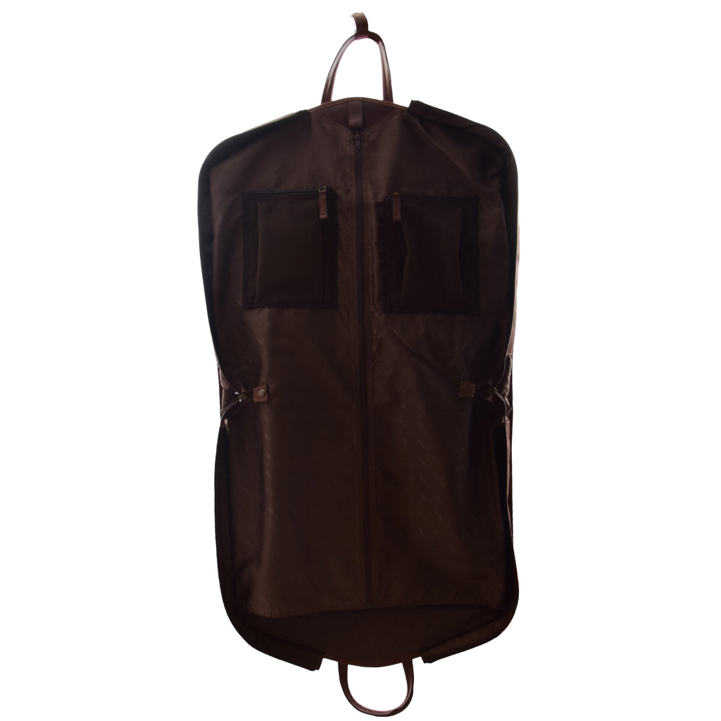 DR613 Genuine Leather Travel Suit Carrier Garment Bag Brown 10