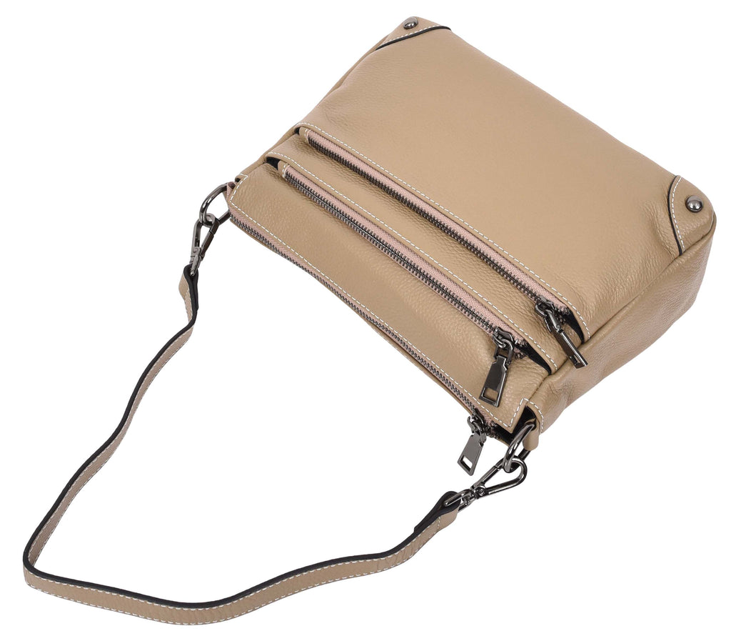 Adalynn Women's Real Leather Cross-Body Organiser Shoulder Bag Beige-8