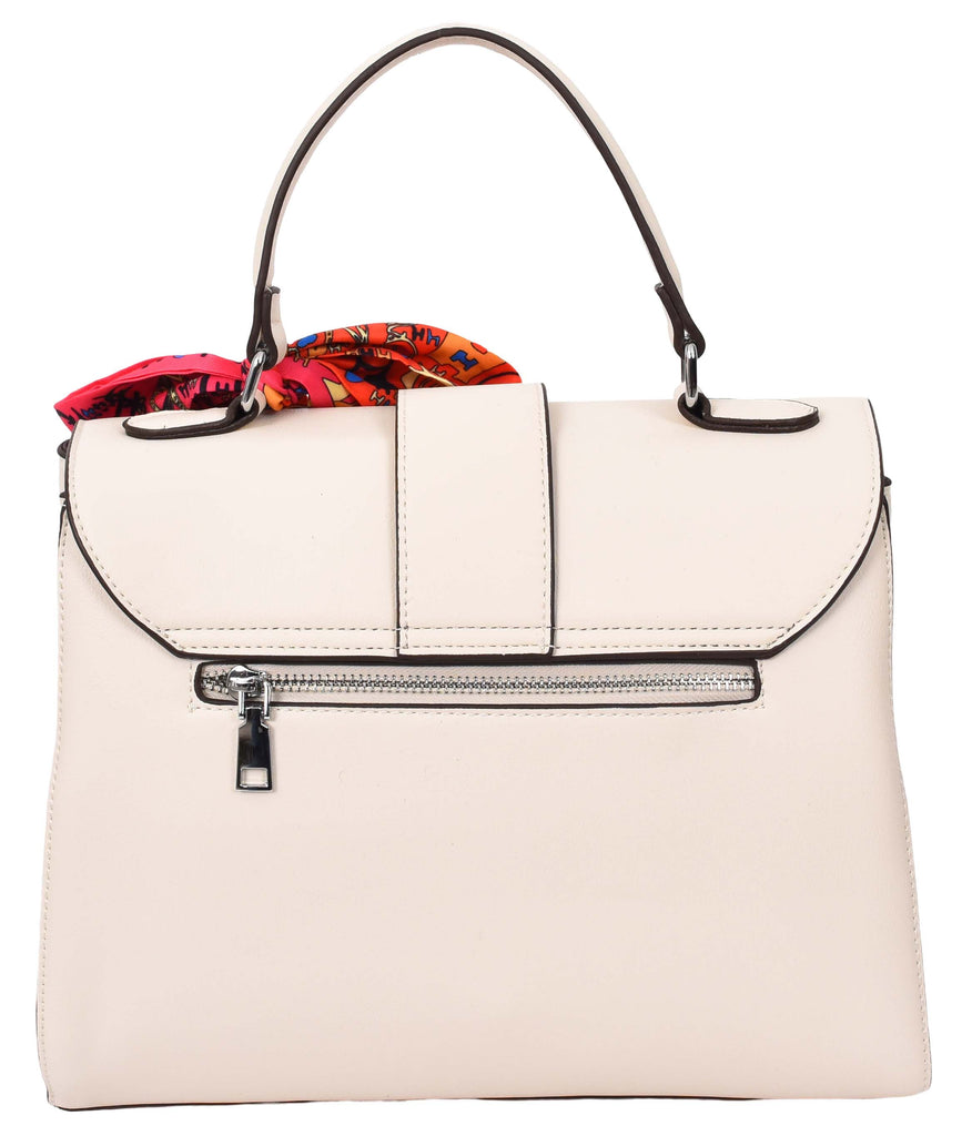 Brielle Women's Faux Leather Classic Satchel Style Handbag White-10