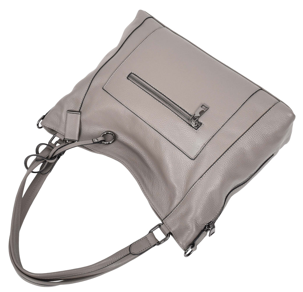 Abigail Women Leather Zip Opening Tote Shoulder Handbag Grey-10