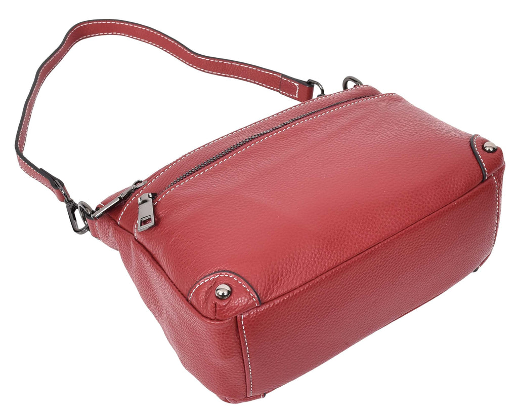 Adalynn Women's Real Leather Cross-Body Organiser Shoulder Bag Red-11