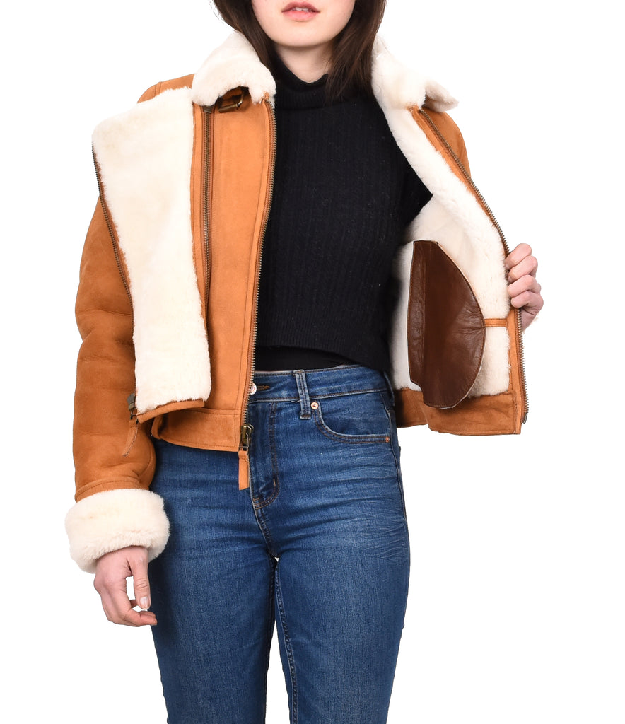 DR250 Women's Real Sheepskin Celebrity Style Jacket Tan 6