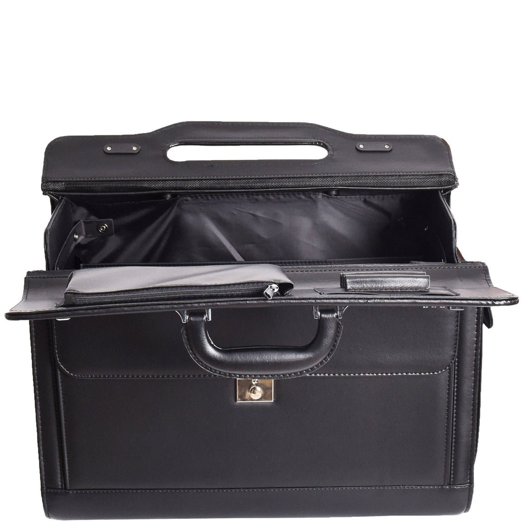 DR688 Leather Cabin Size Travel  Flight Carry Bag Black 3