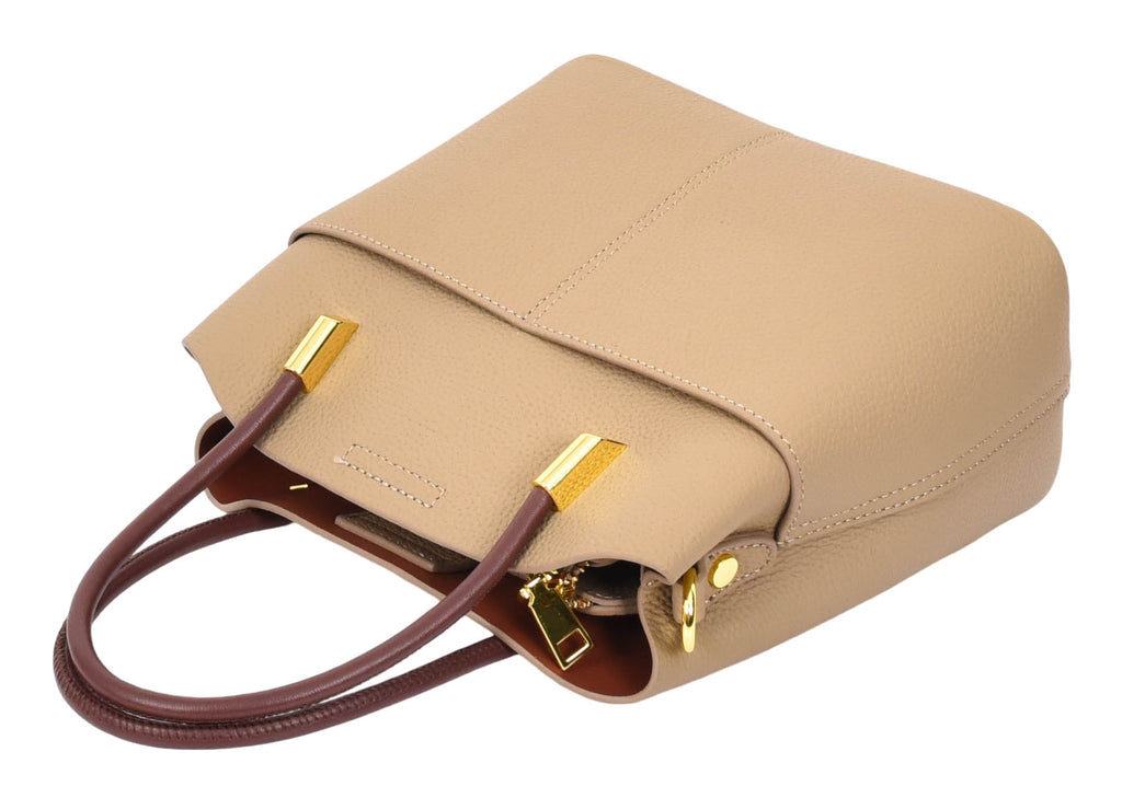 Winnipeg Women Leather Top Handle Shoulder Bag Beige-10