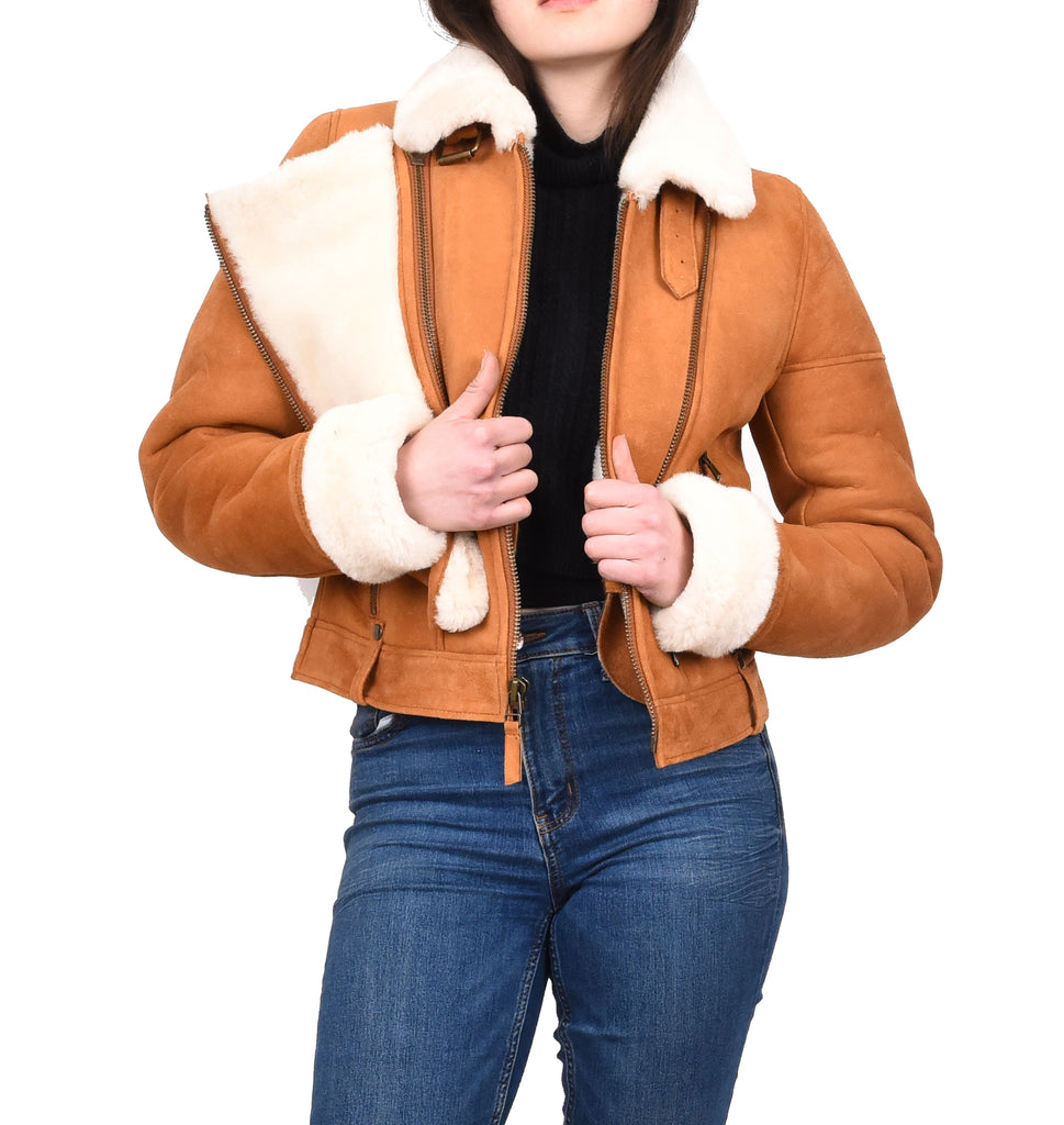 DR250 Women's Real Sheepskin Celebrity Style Jacket Tan 11