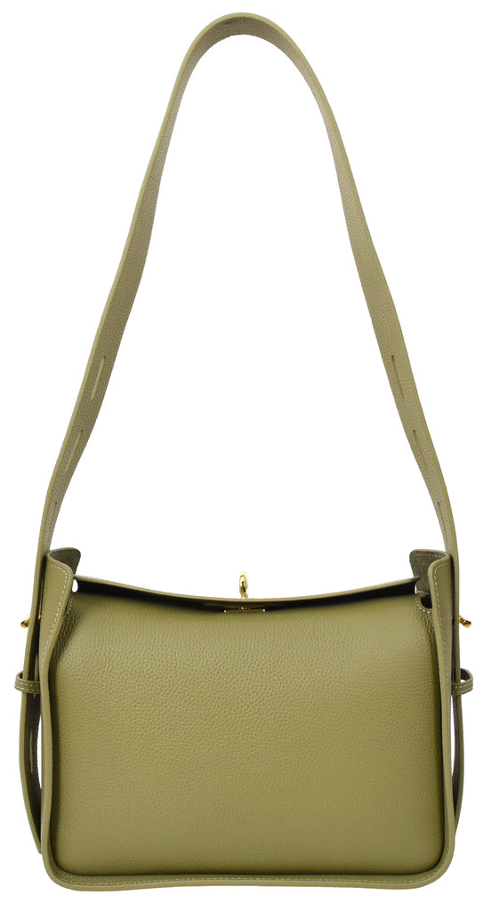 Toronto Women's Classic Real Leather Organiser Shoulder Bag Olive-9