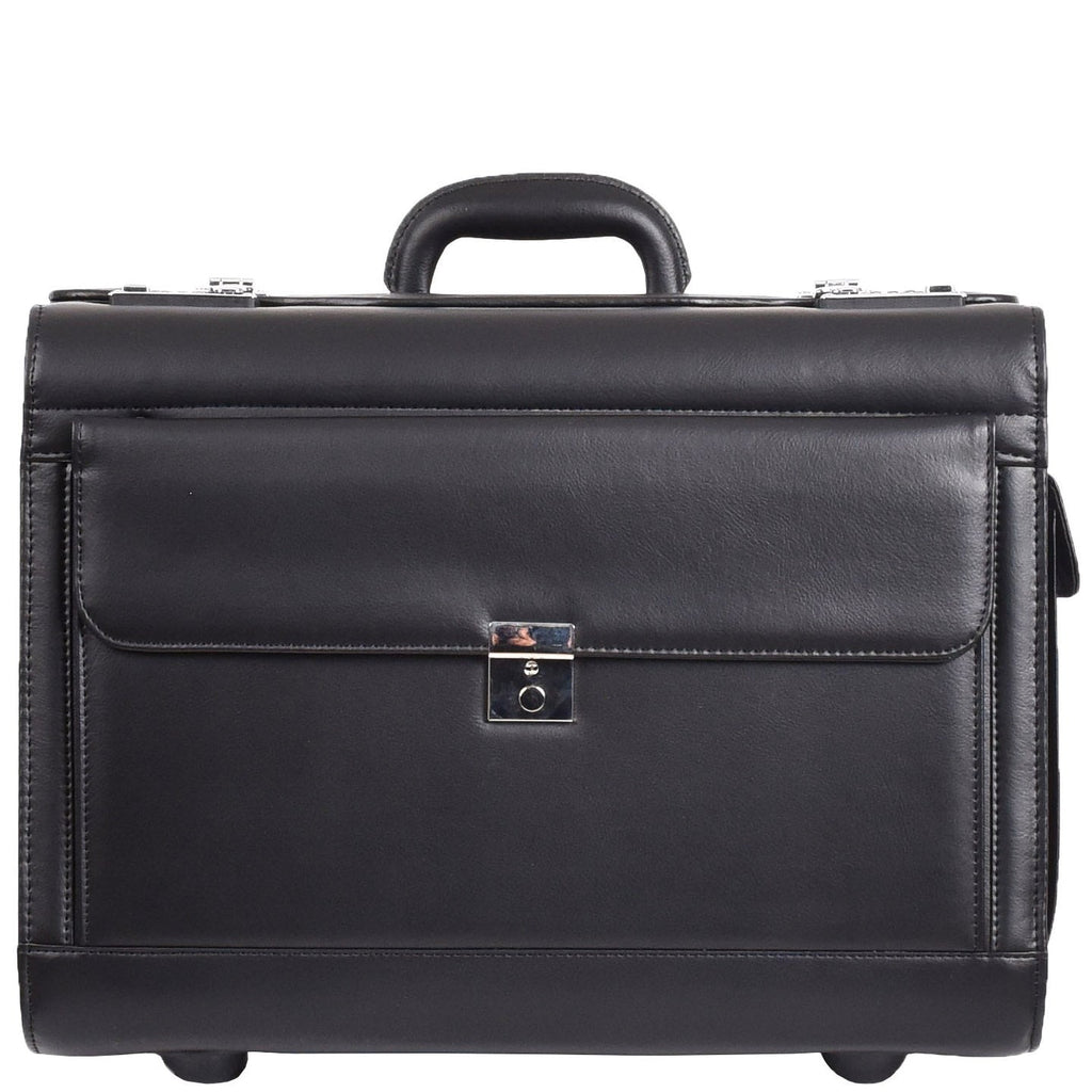 DR688 Leather Cabin Size Travel  Flight Carry Bag Black 2