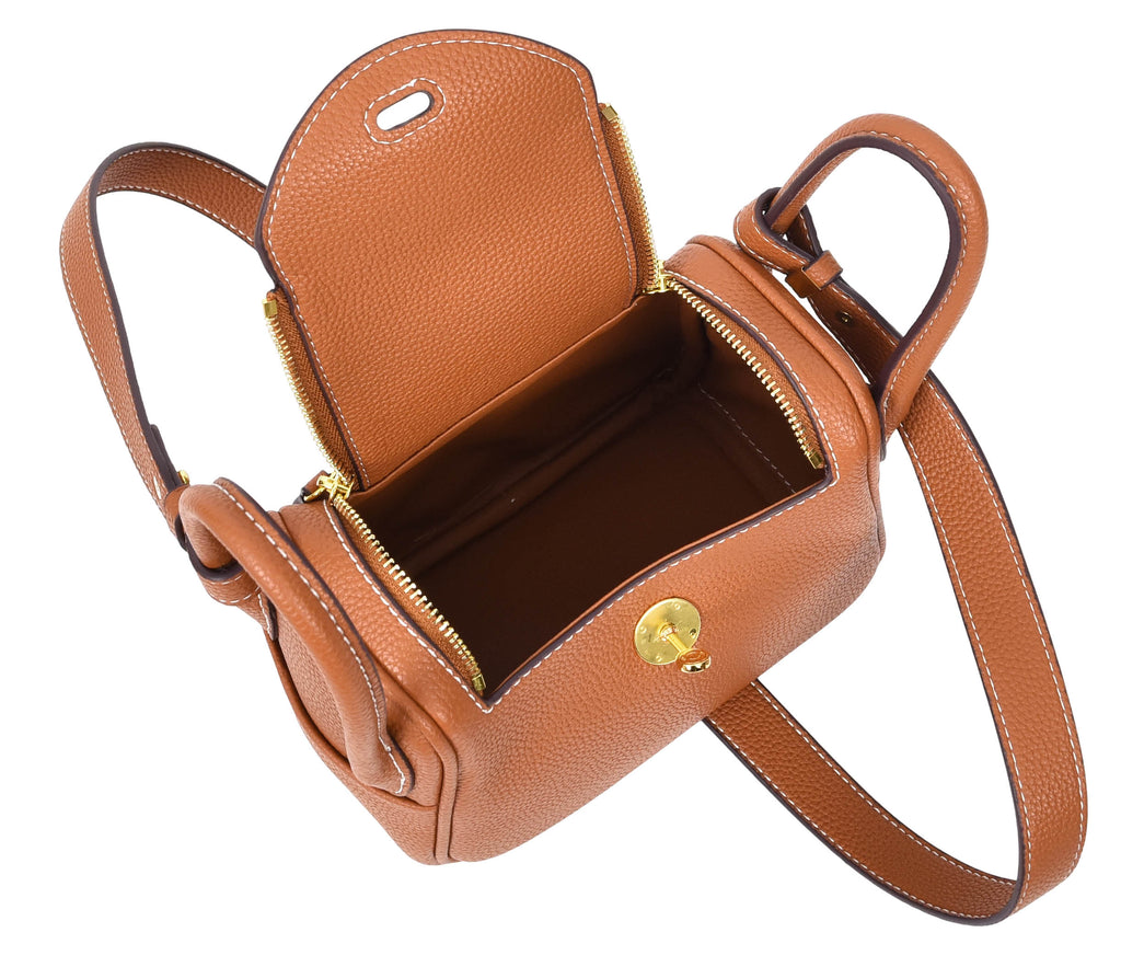 Regina Women's Faux Leather Mini Shoulder Strap Bag Brown-13