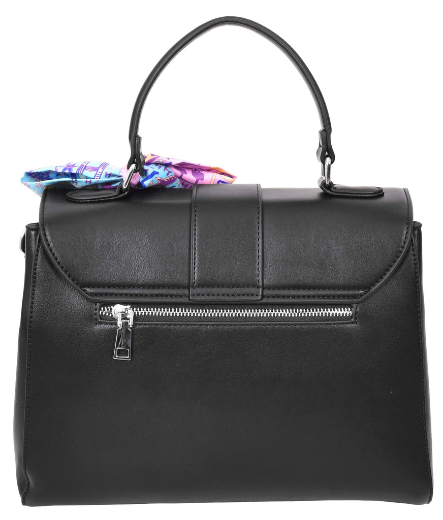 Brielle Women's Faux Leather Classic Satchel Style Handbag Black-9