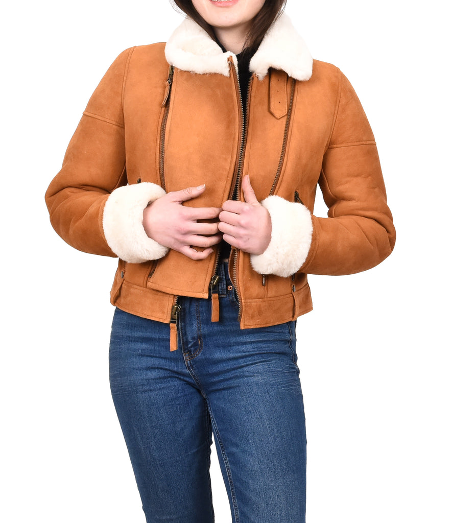 DR250 Women's Real Sheepskin Celebrity Style Jacket Tan 12