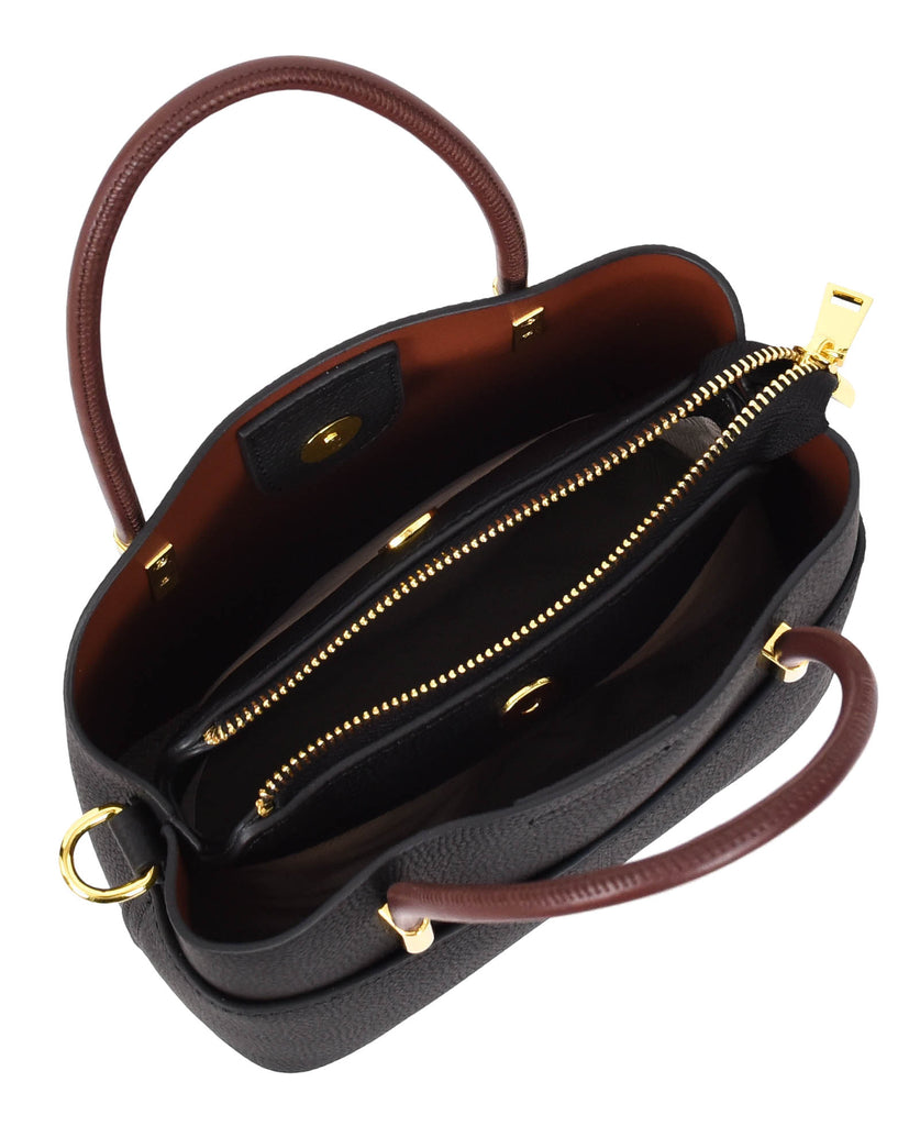 Winnipeg Women Leather Top Handle Shoulder Bag Black-12