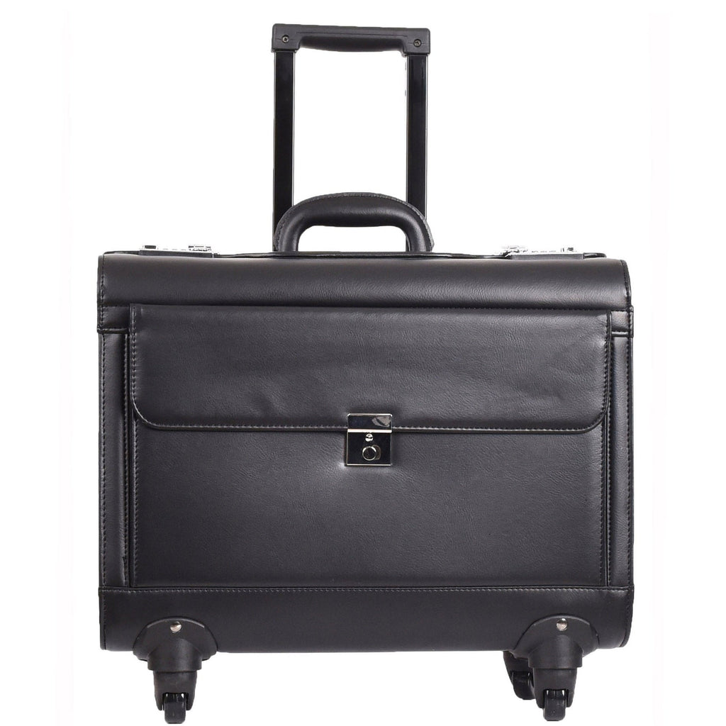 DR689 Leather Cabin Bag Four Wheel Carry on Pilot Case Black 4