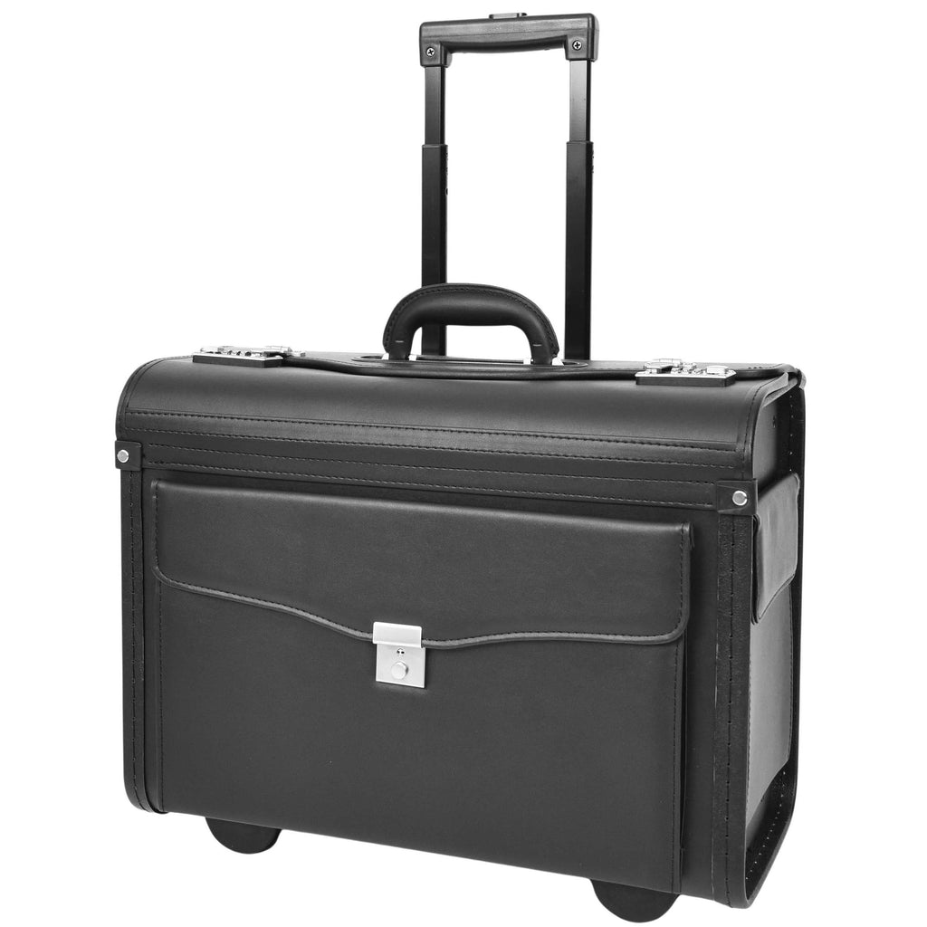 DR637 Durable Leather Cabin Wheeled Pilot Case Executive Laptop Bag Black 1