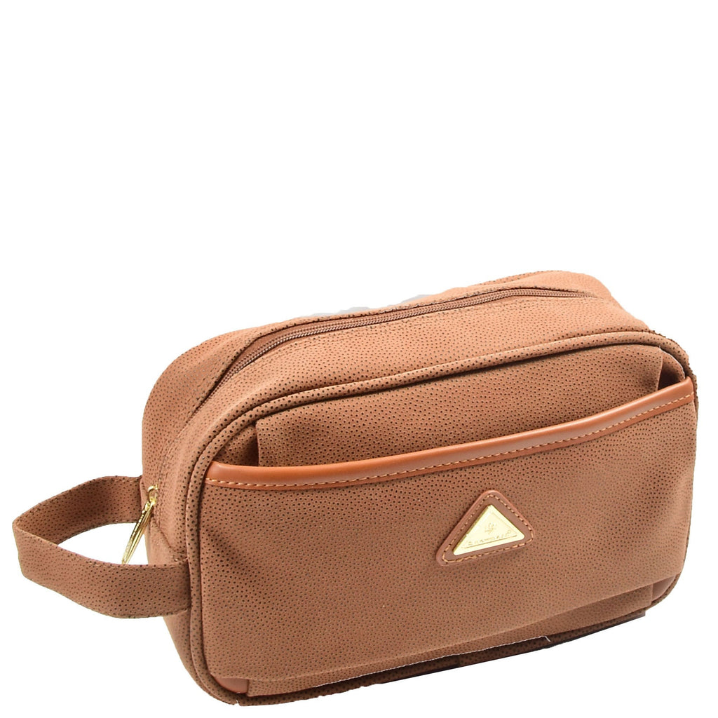 DR625 Toiletry Wash Faux Leather Wrist Bag Camel 1