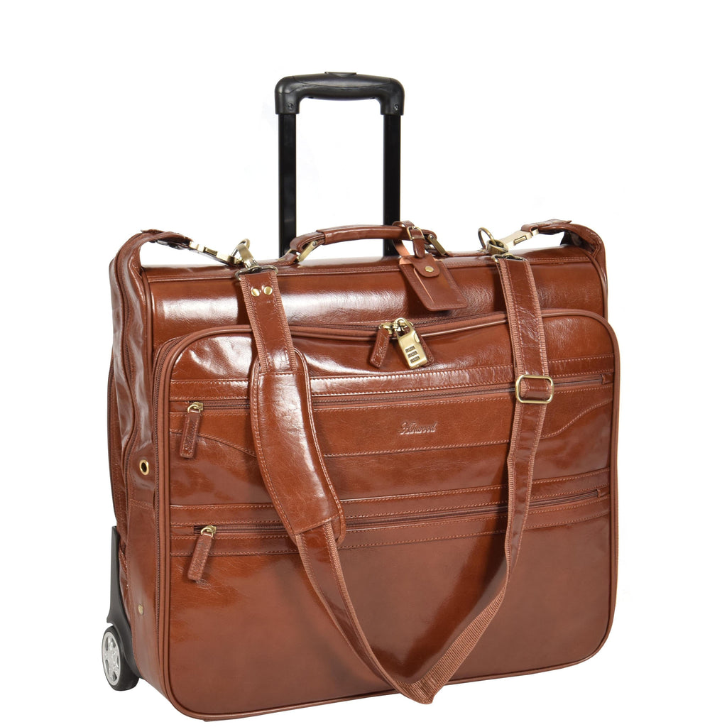 DR641 Real Leather Business Suit Carrier With Wheels Chestnut 1