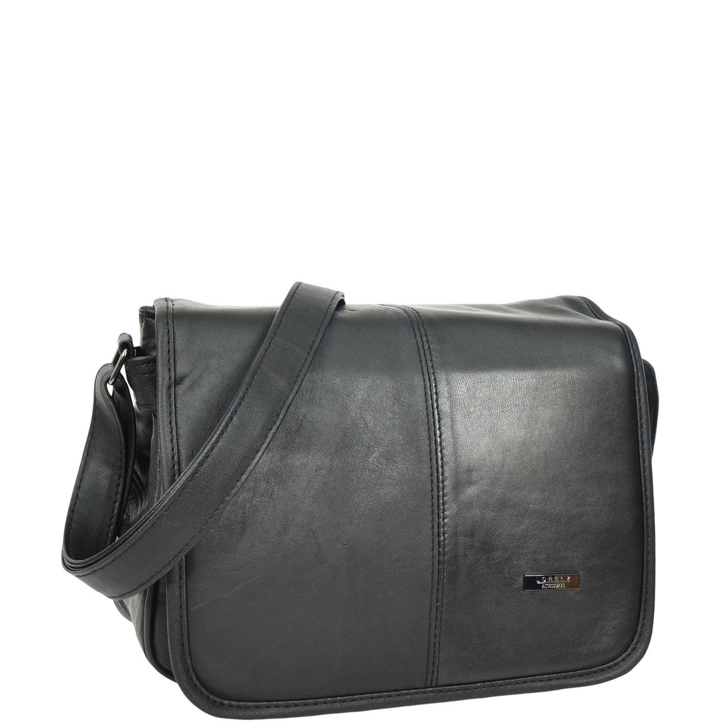 DR649 Women's Soft Leather Medium Cross Body Messenger Bag Black 1