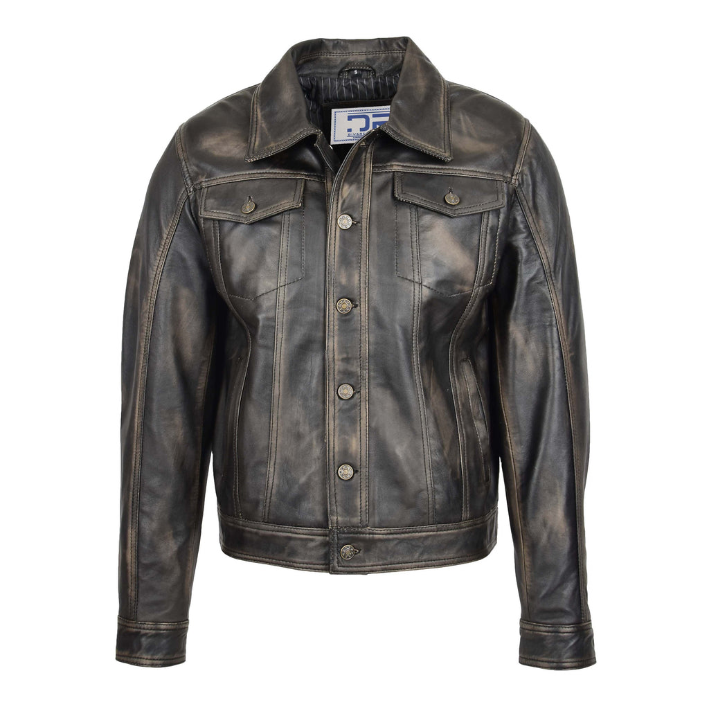 DR134 Men's Classic Short Leather Jacket Rub Off 1