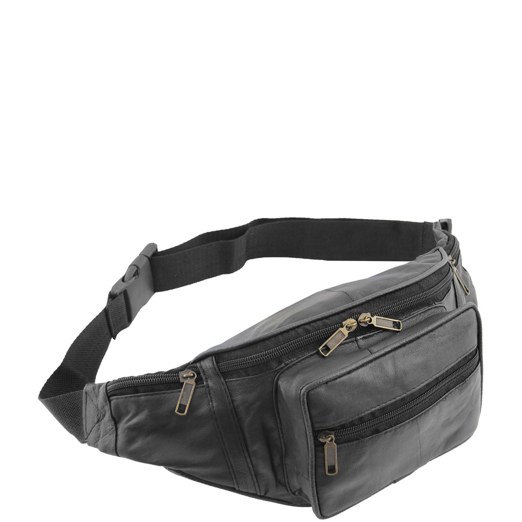 DR619 Genuine Leather Waist Bum Travel Bag Black 1