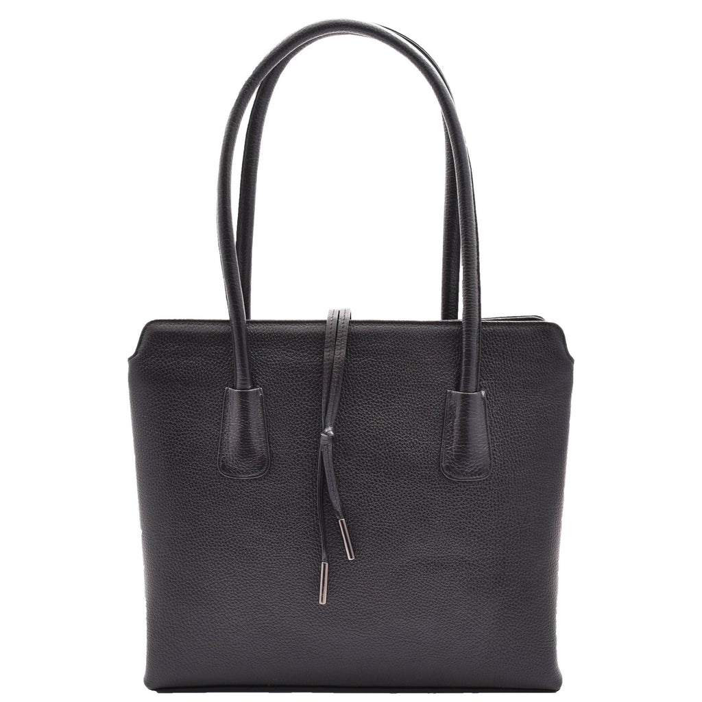 DR590 Women's Stylish Zip Opening Tote Large Shoulder Bag Black 1