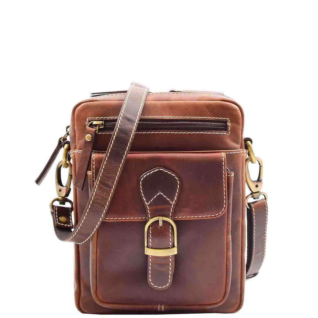 DR559 Men's Genuine Leather Small Cross Body Bag Brown 1
