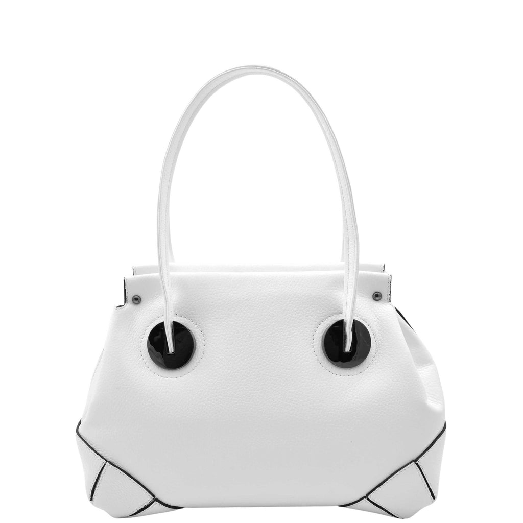 DR584 Women's Medium Tote Zip Shoulder Bag Leather Handbag White 1