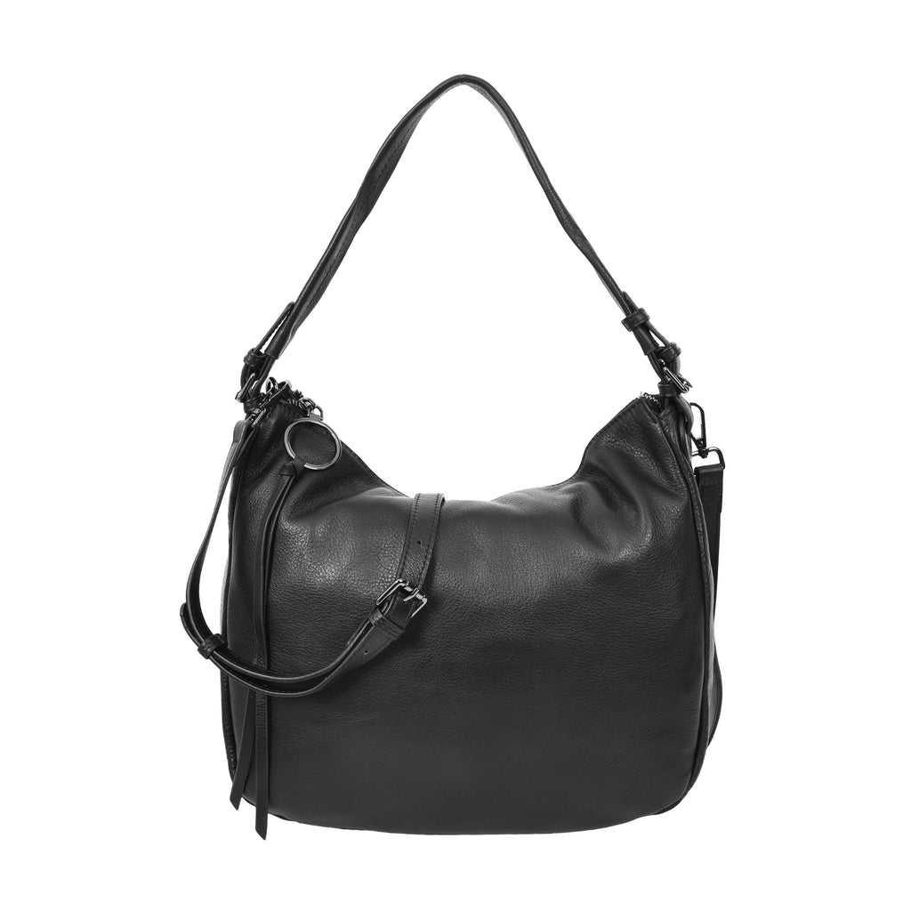 Ottawa Women's Genuine Leather Hobo Style Shoulder Handbag  Black-1