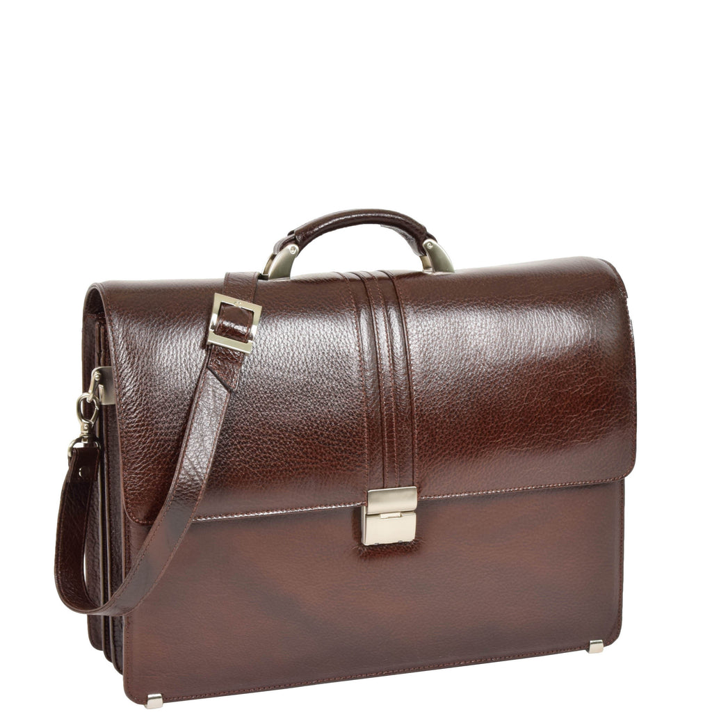 DR600 Men's Genuine Leather Cross Body Briefcase Brown 1