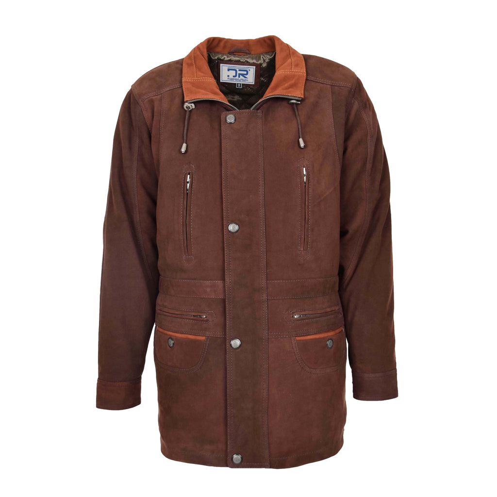 DR115 Men's Classic Nubuck Leather Coat Brown 1