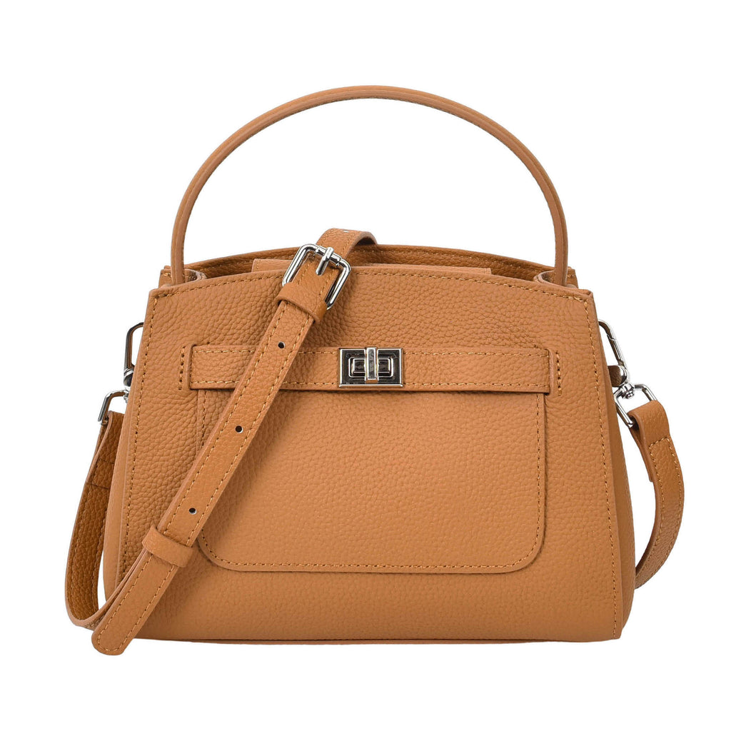 Halifax Women Small Leather Top Handle Shoulder Handbag Tan-1