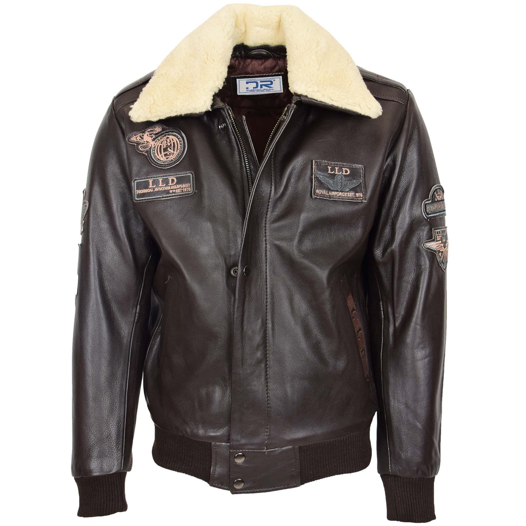 DR106 Men's Classic Leather Bomber Jacket Brown 1