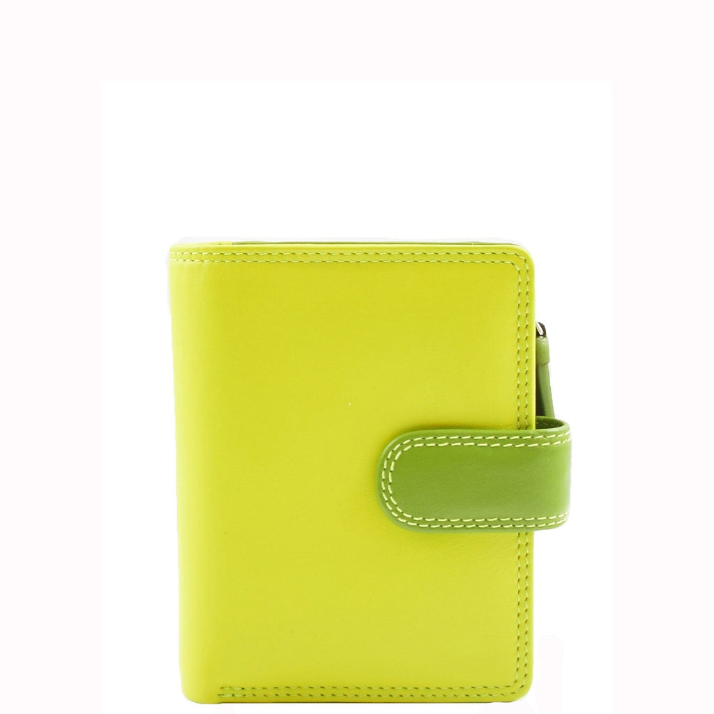 DR678 Ladies Genuine Leather Small Sized Zip Bi Fold Purse Lime Multi 1