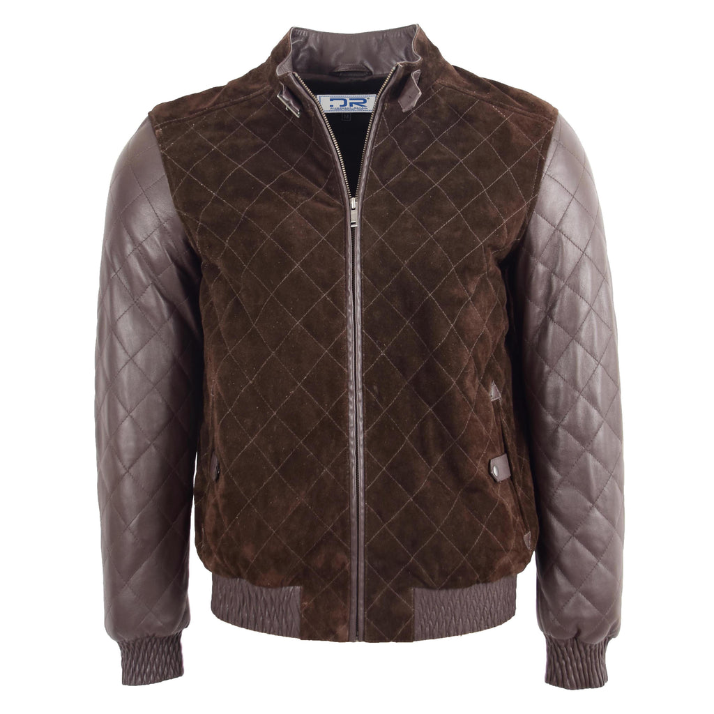 DR547 Men's Suede and Leather Bomber Varsity Jacket Brown 1