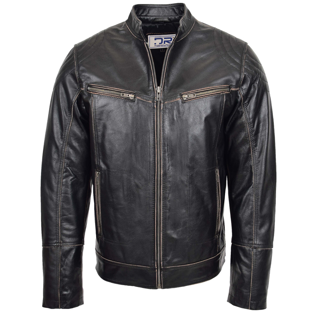 DR561 Men's Vintage Biker Leather Jacket Dark Brown 1