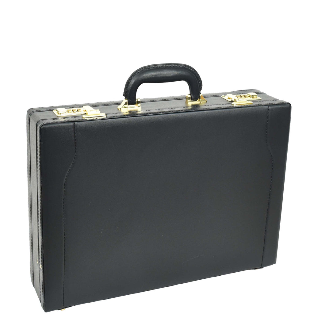 DR657 Expandable Leather Briefcase Combination Lock Attache Case Black 1