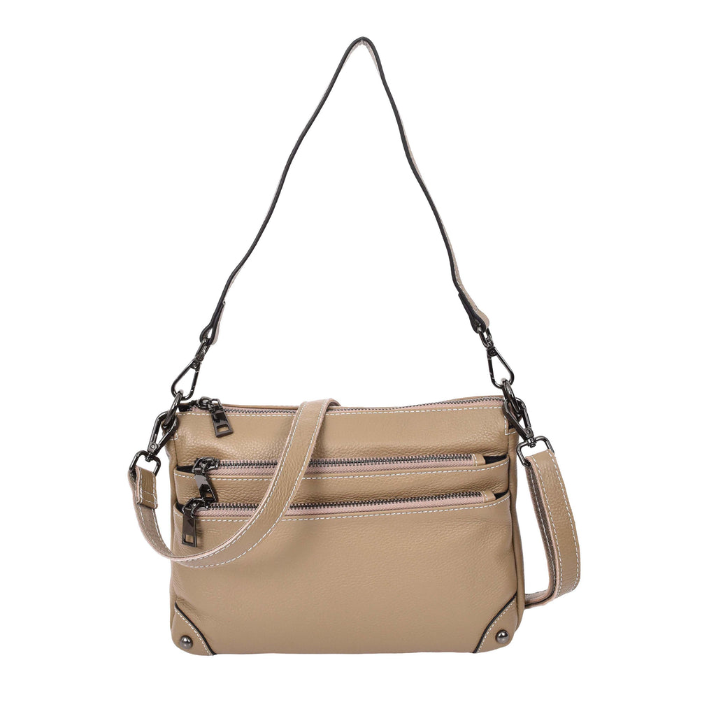 Adalynn Women's Real Leather Cross-Body Organiser Shoulder Bag Beige-1