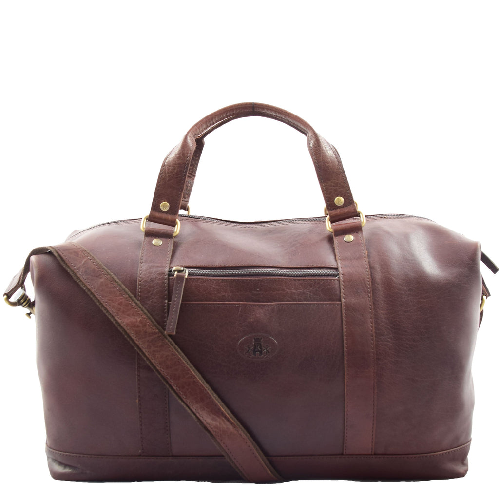 DR606 Genuine Leather Large Size Weekend Duffle Bag Brown 1