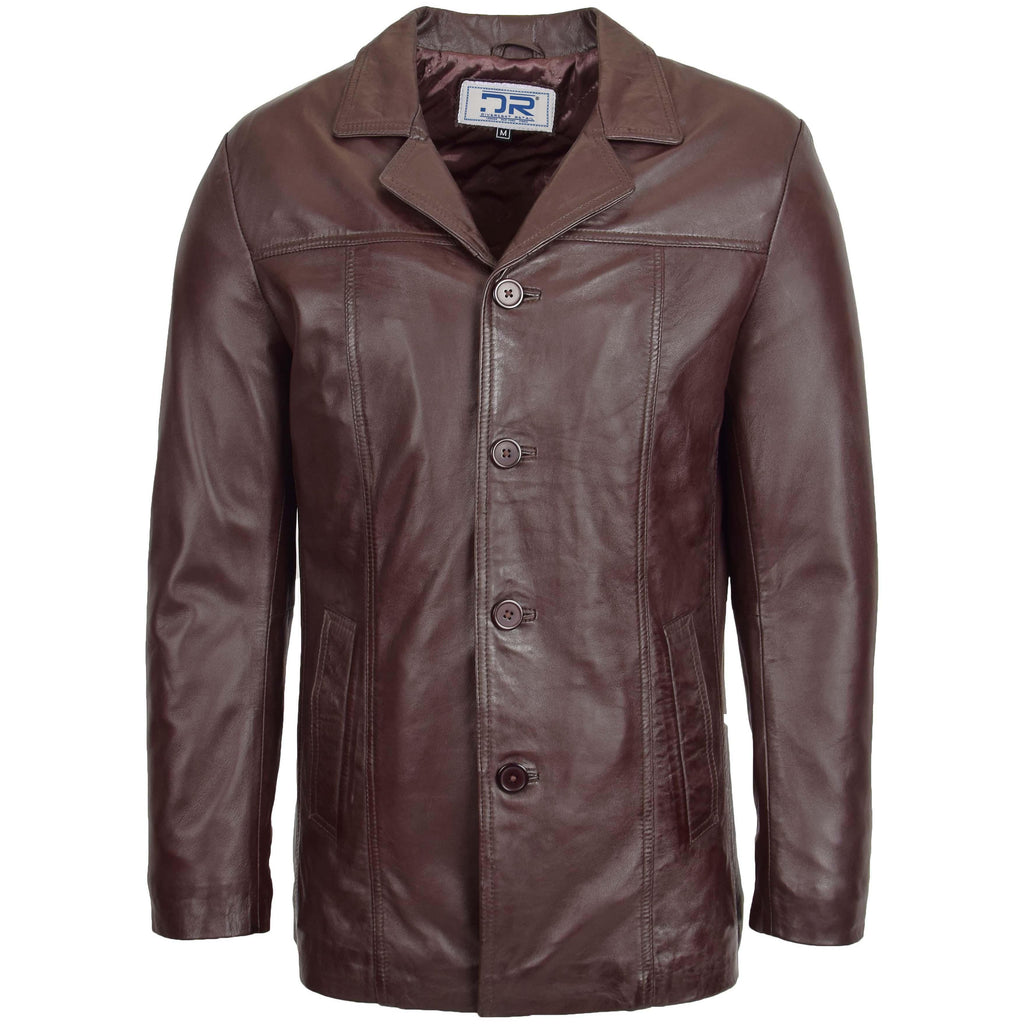 DR112 Men's Leather Classic Reefer Jacket Brown 1