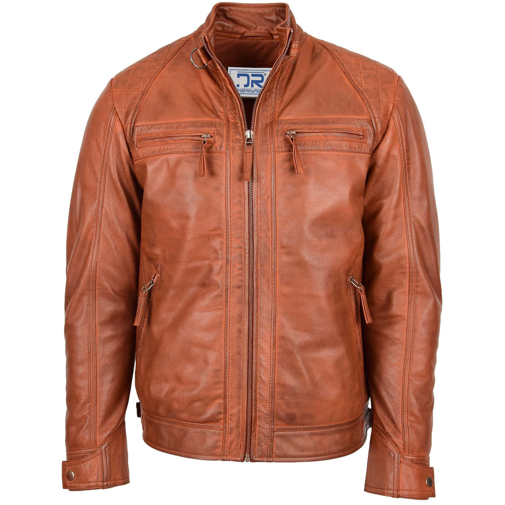 DR117 Men's Biker Leather Jacket Cognac 1