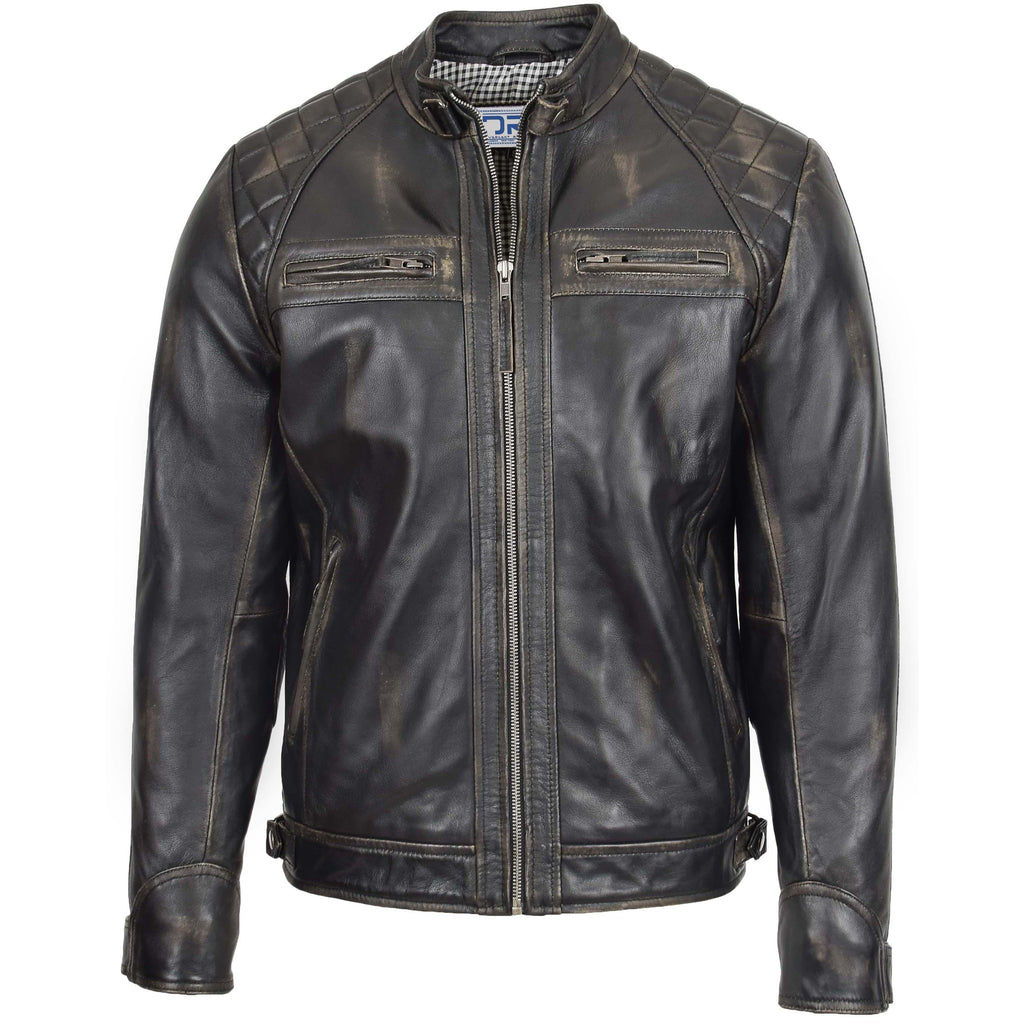 DR117 Men's Biker Leather Jacket Rub off 1