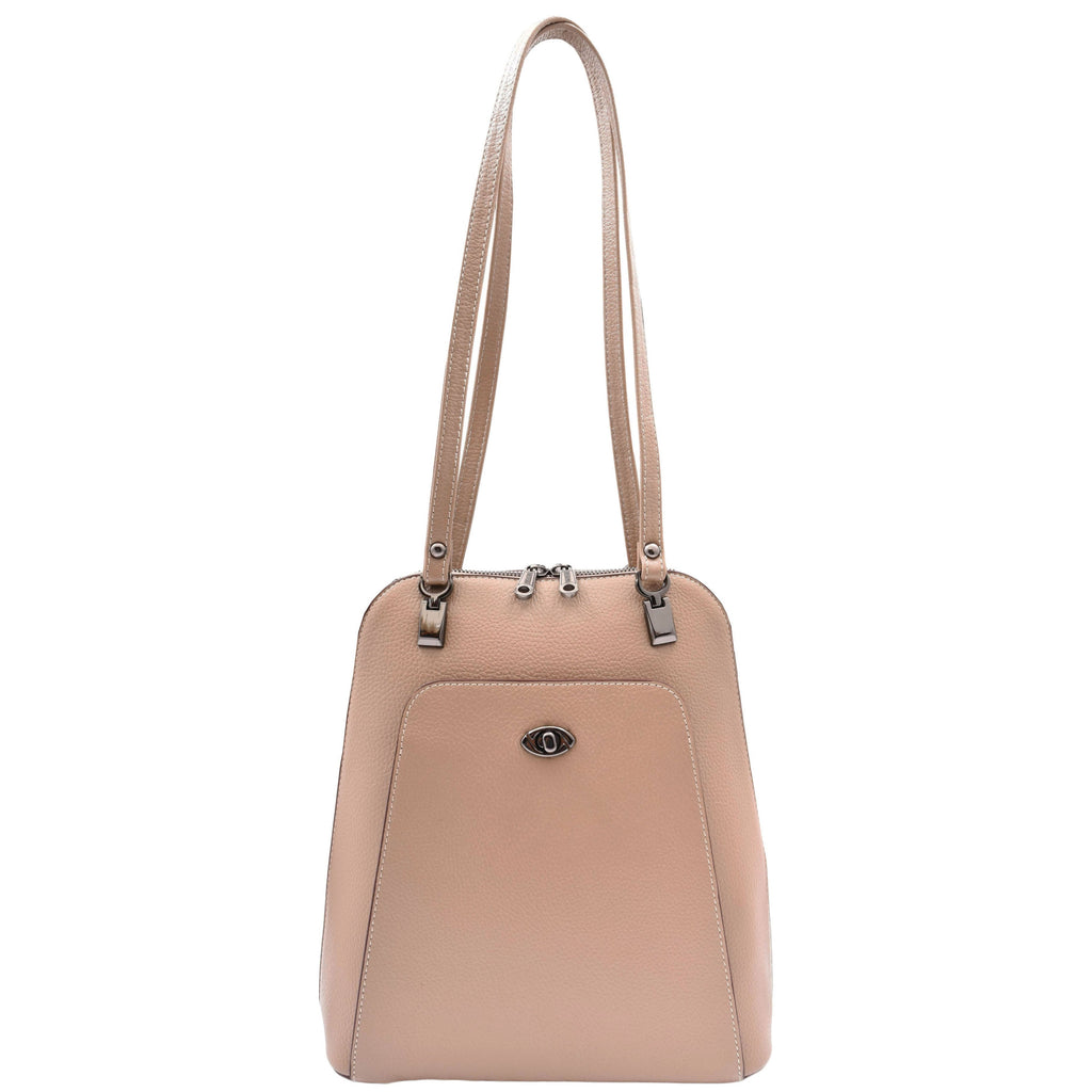 DR615 Women's Backpack Style Leather Shoulder Bag Taupe 1
