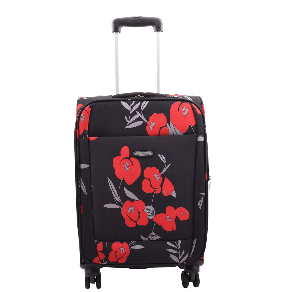 DR630 Soft Shell 4 Wheel Flower Print Expandable Cabin Suitcase Black 2